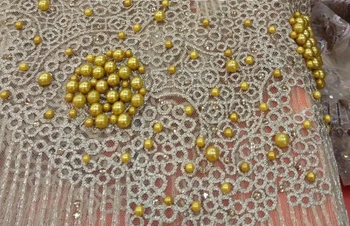 

L-92879 african net lace fabric with embroidery French tulle lace fabric with beads