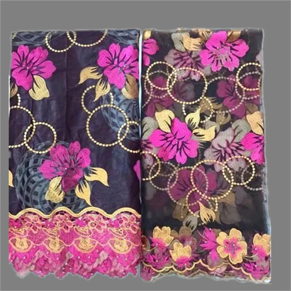 

Elegant nice print African cotton real embroidery print wax fabric with cord 2yards French net cloth for scarf WNL8