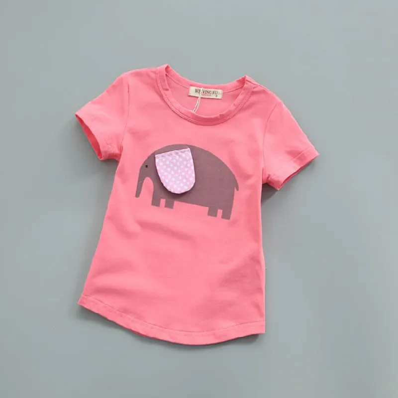 2016 New Summer Girls T Shirt Short Sleeve Kids T-shirt Cartoon Elephant Print Tee 100% Cotton Brand Kids T Shirt Kids Tops 2-7Y