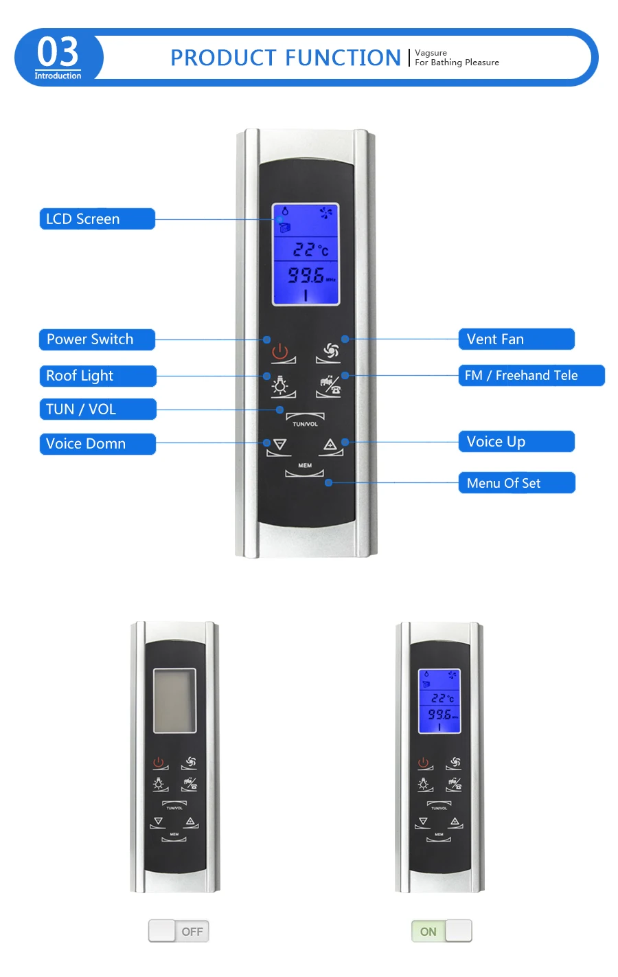 CE/Rohs AC 12V Цифровой душ FM радио управление ЖК-экран дисплей датчик температуры душевая панель управления