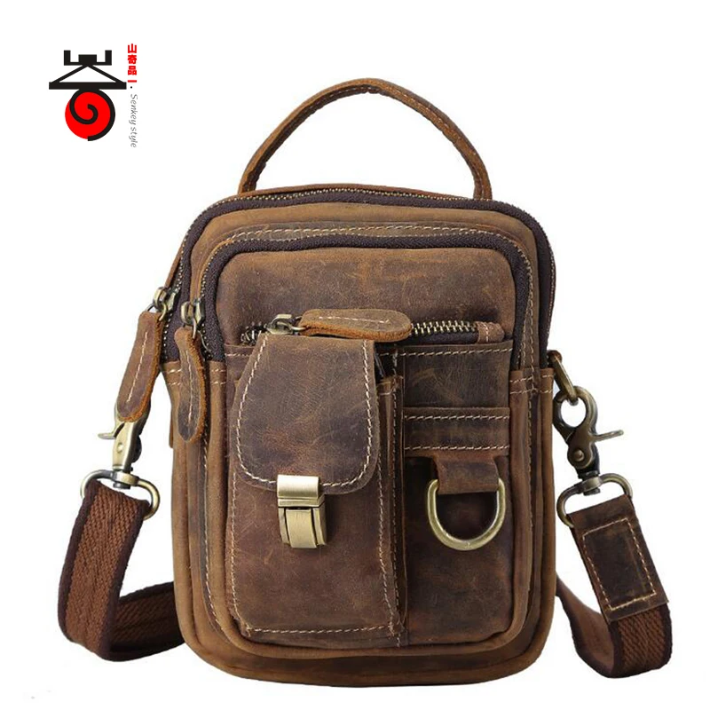 

Senkey style New Vintage Genuine Leather Waist Pack Men Small Shoulder Bag Leather Shoulder Crossbody Bag Phone Cigarette Pocket
