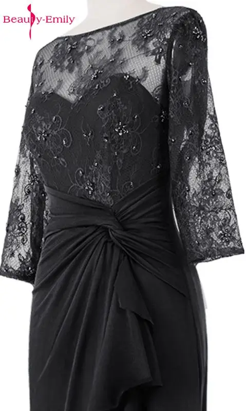Красота Эмили черное кружевное платье для матери невесты 2019 A Line с длинным рукавом o-образным вырезом на молнии Формальное свадебное платье