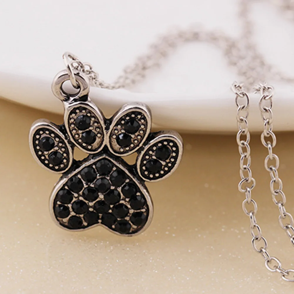 

Black Crystal Rhinestone Dogs Paws Claw Print Pendant Necklace Jewelry Tiny Delicate Choker Lovely Women Jewelry Lover Gift