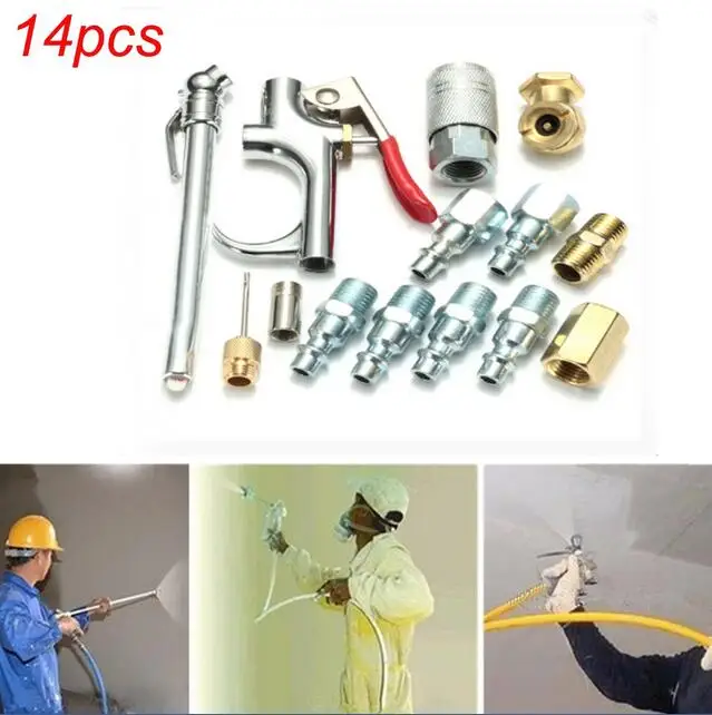 

14pcs Air Tool Compressor Duster Trigger Handle Nozzle Blow Cleaning Cleaner Balloons Balls Blow Gun Air Chuck Pneumatic