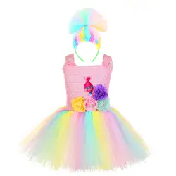 Платье-пачка принцессы с принтом «Poppy Troll» для маленьких девочек, платье-пачка до колена на день рождения, новогодний костюм