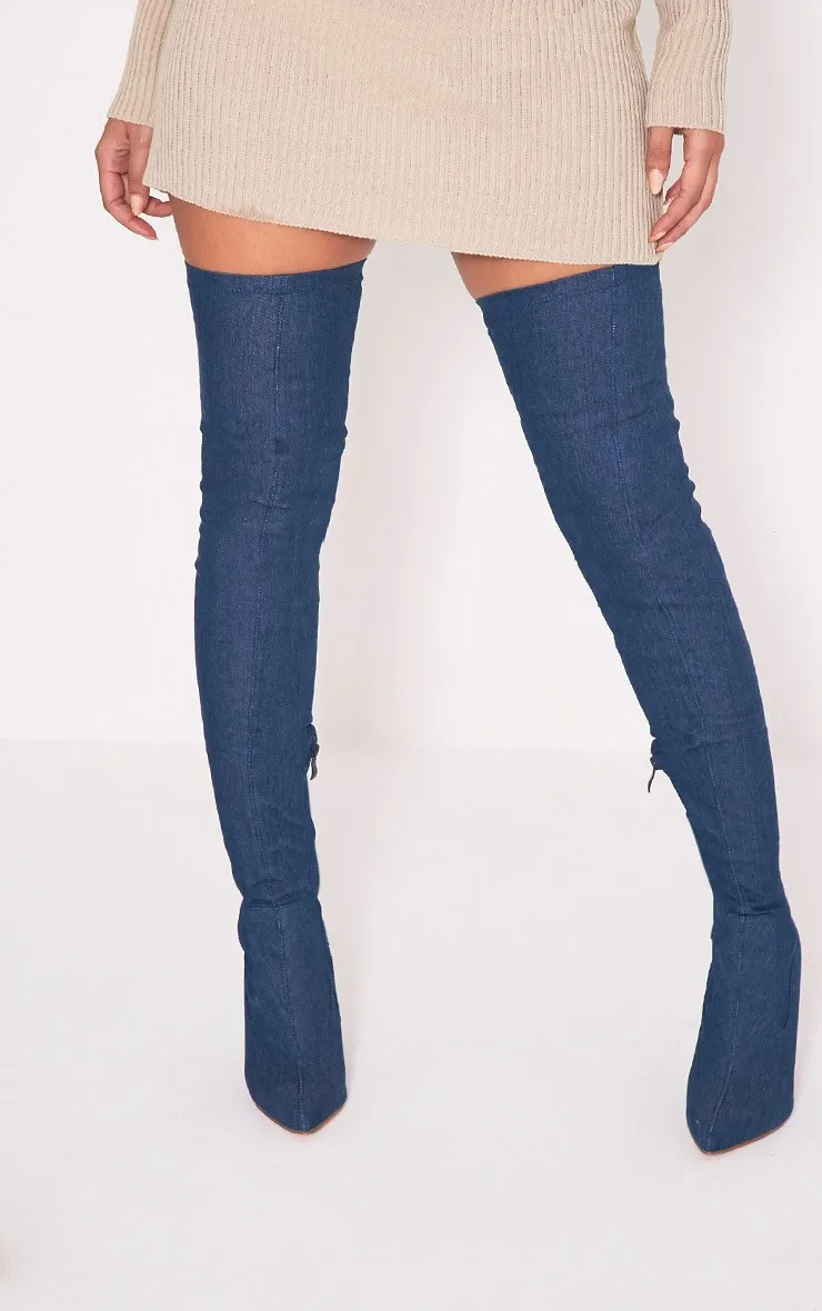 chunky heel denim boots