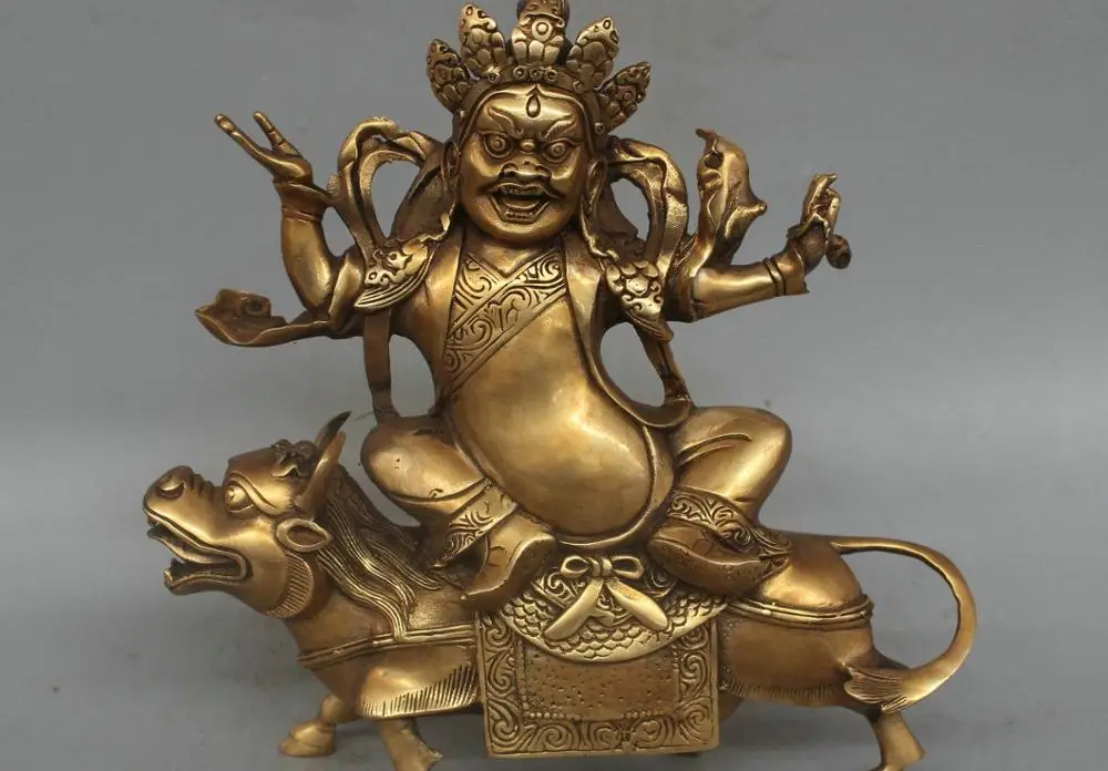 

8'' China Tibet Protector Buddha Ride Dragon Bull Bronze Statue