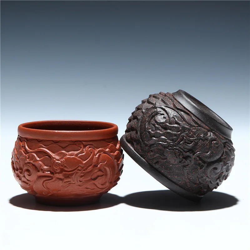 HANDMADE PURPLE cup high-grade embossed dragon cup 80CC Yixing tea factory special offer wholesale