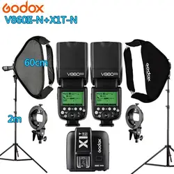 2X Godox V860IIN вспышка + 1 X1T-N триггера + 2 Свет Стенд + 2 Softbox фотостудия комплект фотография Аксессуары для Nikon DSRL