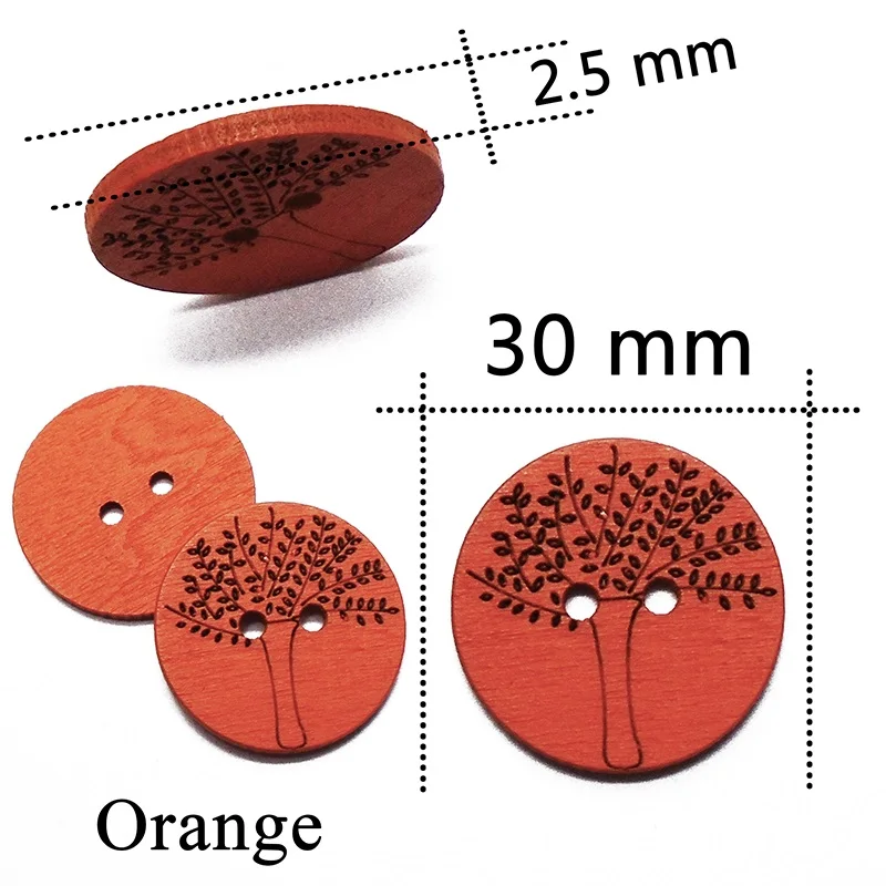 ZIEENE 5 шт. 10 шт. 25 шт. 50 шт. Смешанные 7 цветов окрашенные лазерные деревья мудрости деревянные пуговицы 30 мм шитье скрапбукинг для детей ручной работы - Цвет: Orange
