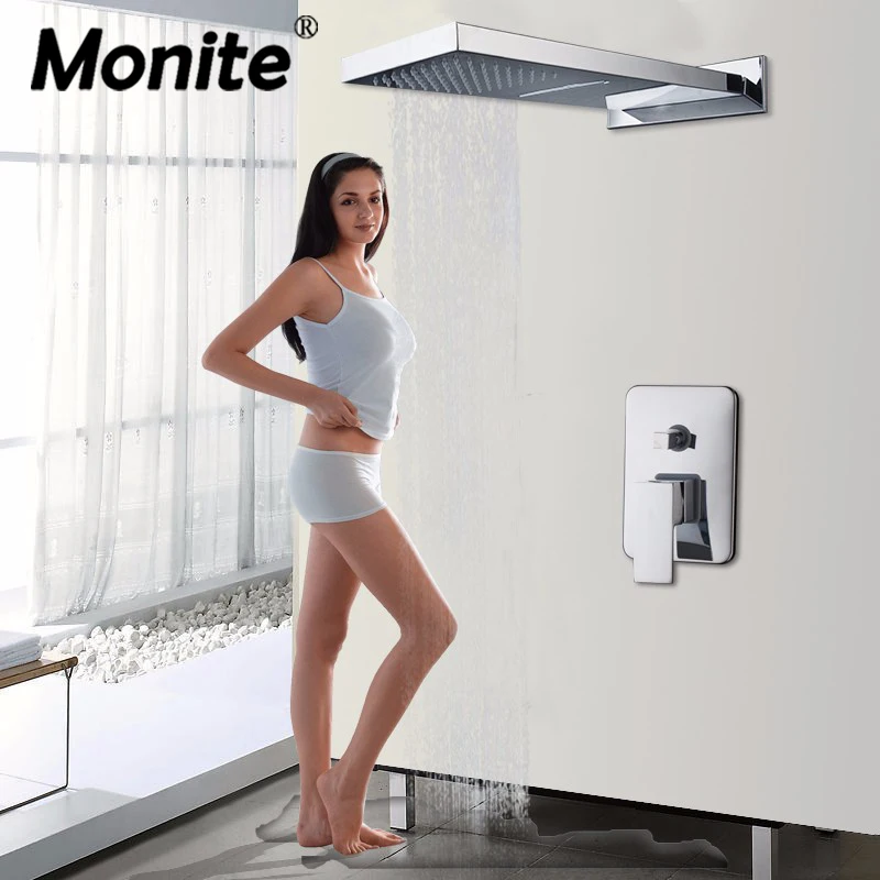 Современный настенный душ Monite с хромированной отделкой квадратная насадка для