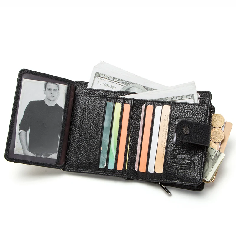 CONTACT'S Бумажник из натуральной кожи с RFID блокировкой с отделением для денег и карт Причинно-следственные кошельки