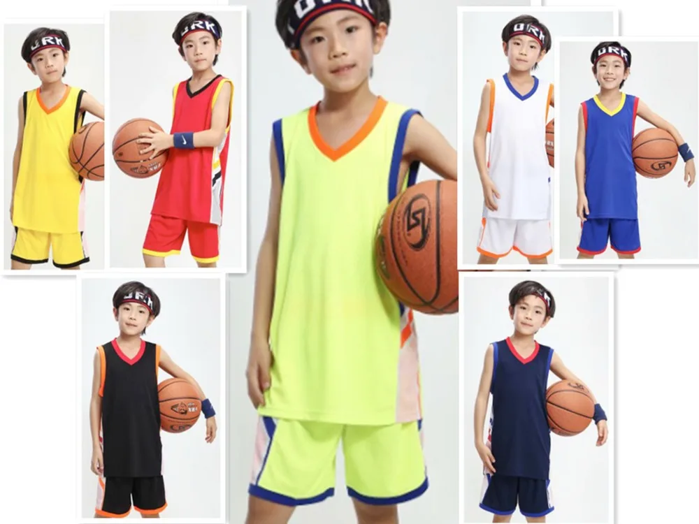 Kids 7 colors plain basketball sets boys blank basketball jerseys youth