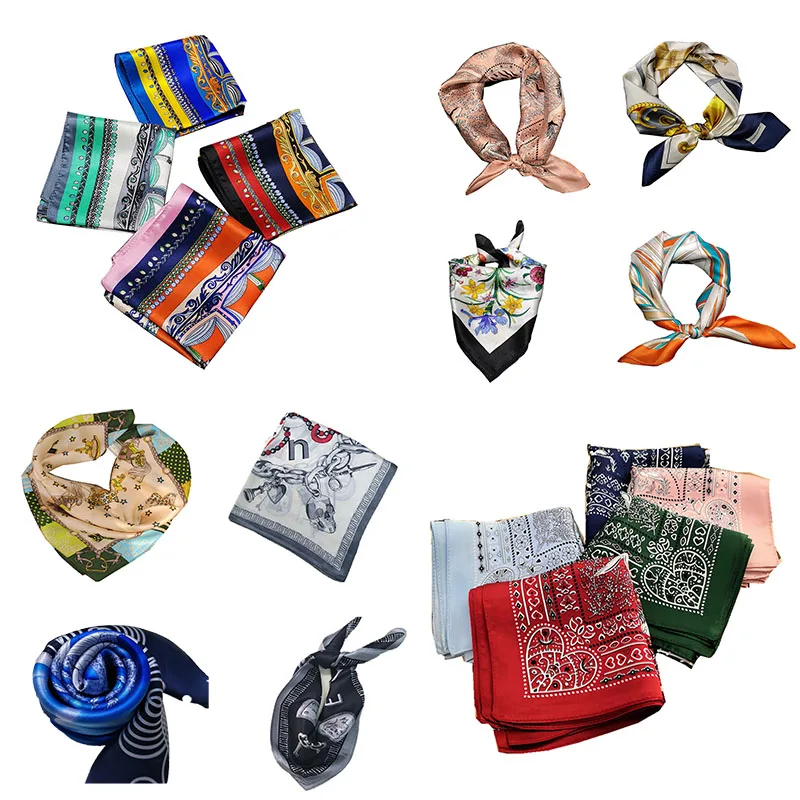 

2019 New Silk Scarf Ladies 100% Silk Silk Small Square 53cm Pashmina Shawl Wrap Stole Poncho Ring Headband Plaid Cycle Chain