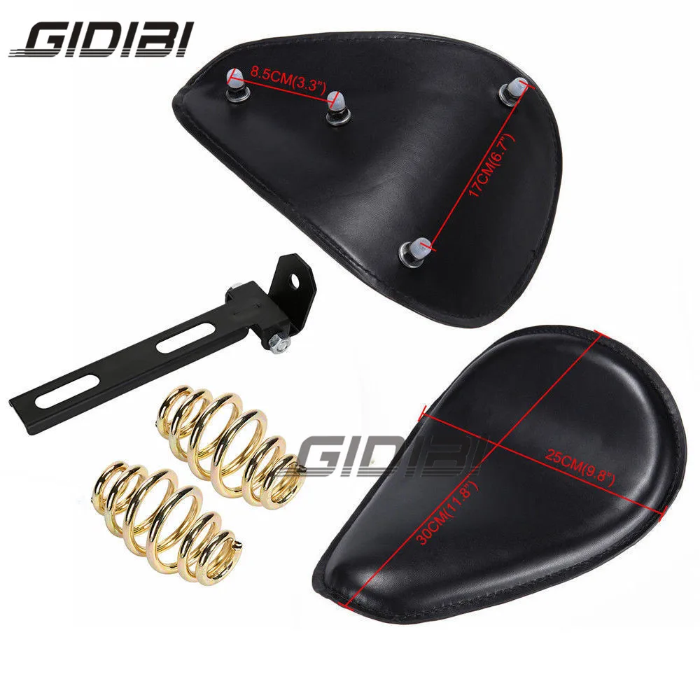 

Motorcycle Leather Solo Seat+3"Mount Bracket Spring Set Seat Cover For Harley Sportster Chopper Bobber