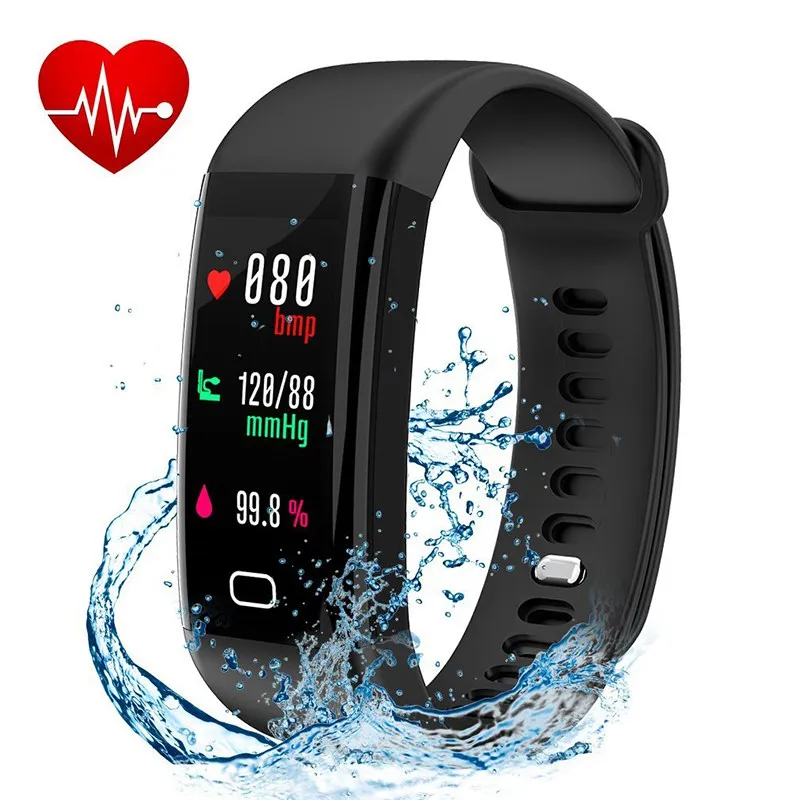 Bluetooth Smart Band Bracelet IP68 Waterproof Heart Rate Blood Pressure Blood Oxygen Monitor OLED Color Screen Smartband