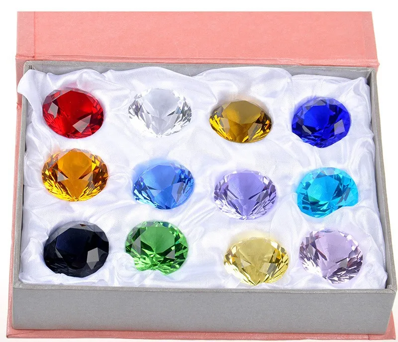 

Free Shipping 12pcs/box 40mm mixed color multi-faceted Crystal Diamond Paperweight Wedding Decorations Centerpiece Brilliant