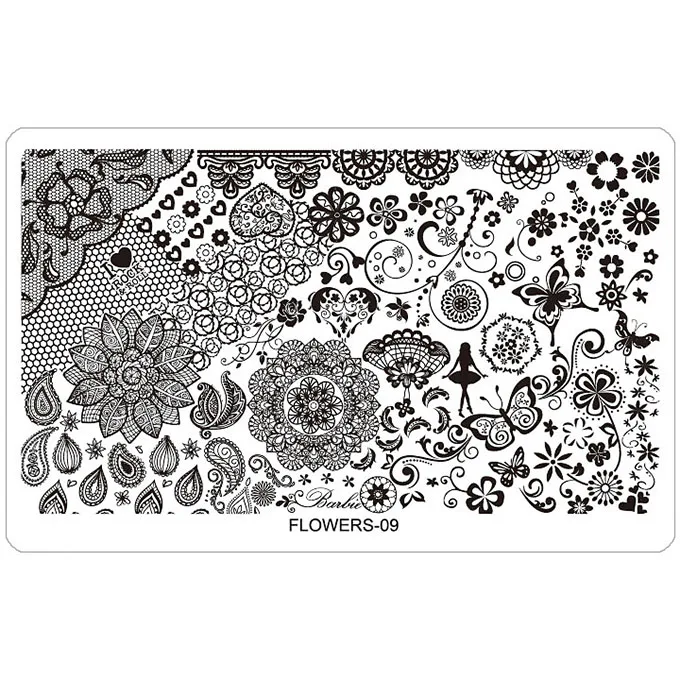 FLOWERS09 Kimcci пластина для стемпинга для нейл-арта шаблоны трафареты различные дизайны DIY изображения акриловые кружева цветок животное 16,3*10,3 см - Цвет: FLOWERS09