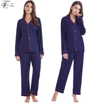 

Tony&Candice Women's Pajamas Set Cotton Knit Sleepwear Long Sleeve For Ladies Soft Homewear Casual Style Nightgown For Female