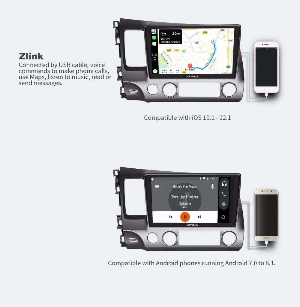 Best JOYING android 8.1 car autoradio radio gps stereo for Honda civic 2006-2011 with Carplay Android auto IPS Octa Cores 4GB RAM 10