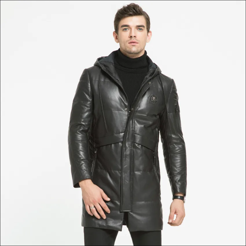 

maylooks Men's Real Leather Motorcycle jacket Hood winter coat Men Warm First layer sheepskin Leather casual jackets HN244