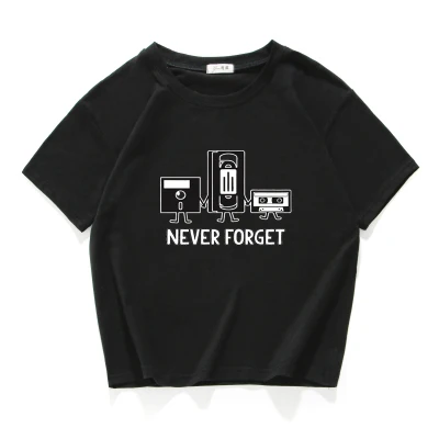 

funny short T-shirts Women Never Forget Floppy Disc VHS Cassette loose T Shirt Women crop top cotton tee shirt femme clothes
