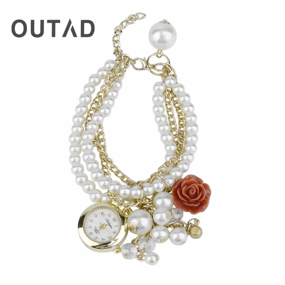 

Quartz Wrist Watch Imitation Pearl Rose Pendant Bracelet Elegant Fashion Style For Lovers Women Jewelry Relojes Mujer Vantage