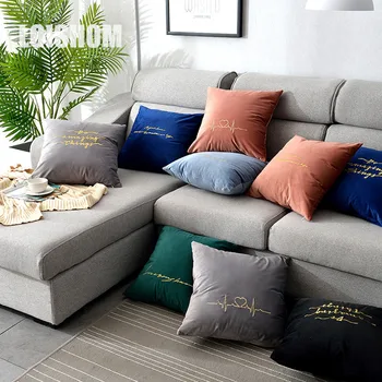 

Embroidery Letters Cushion Cover Navy Grey Pink Pillow Cover Simple Style Home Decorative Pillow Case Corduroy Pillow Sham 18"