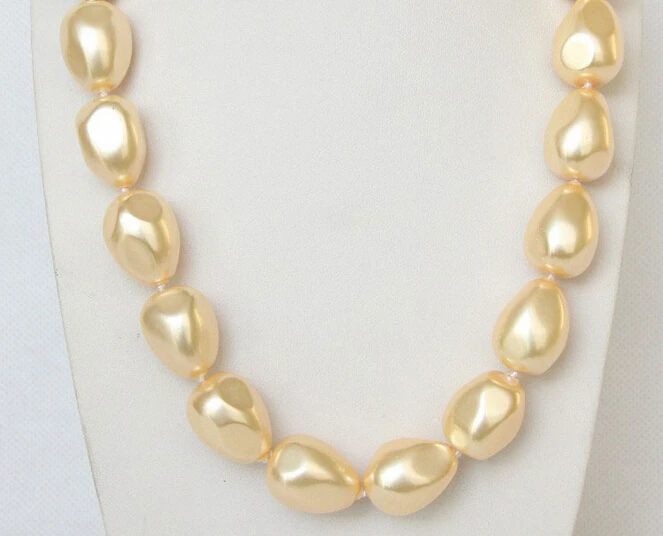 

Miss charm Jew1868 WOW 18" 20X16mm Baroque Champagne Faceted sea shell pearls necklac