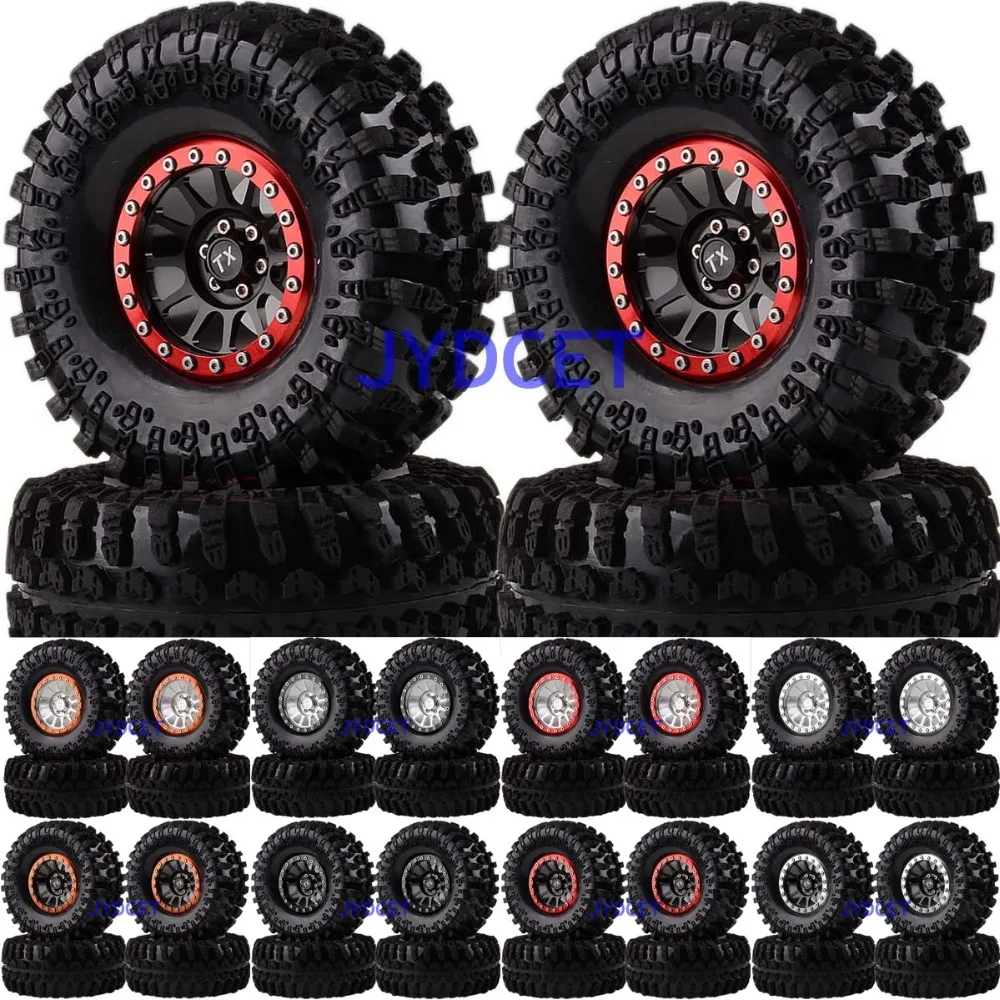 4-Pack 2.2 Inch Beadlock Wheels & Tires For 1/10 RC Crawlers – Fits Axial SCX10, TRX4, Wraith (Black)