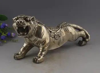 

Collectible Decorated Silver Plate Copper Carved Big Tiger Walk Statue