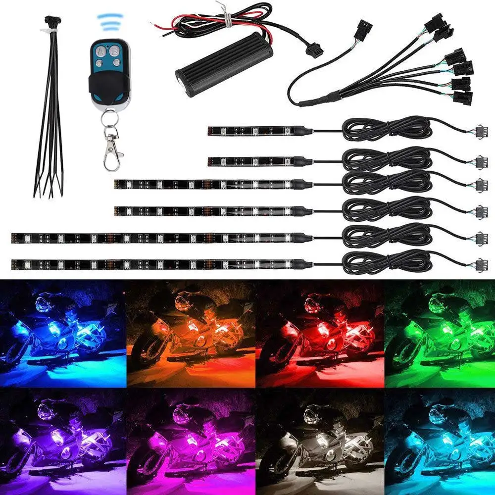 12 V мотоцикл RGB Светодиодные ленты фонари комплект Multi-Цвет Glow неоновый двигателя светодиодная декоративная лампа комплект тестовых полосок с пульта дистанционного управления