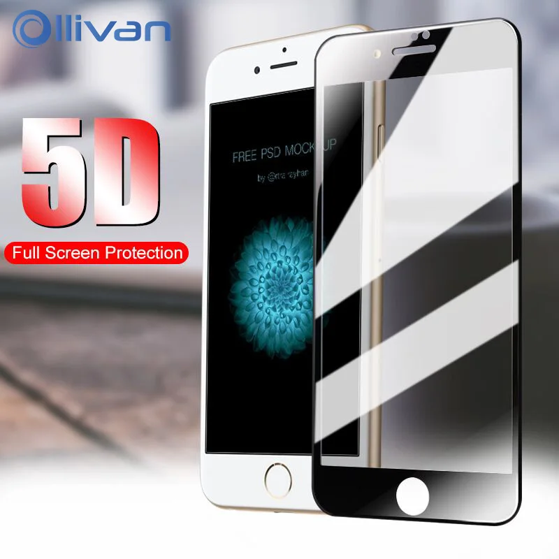 

Ollivan 5D full cover Tempered Glass for iphone x 8 8plus screen protector for iphone 7 7plus 6 6s 6plus Guard Pelicula de vidro