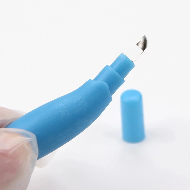 20 штук Перманентный макияж синий одноразовые, для микрообработки ручки ручной инструменты с 12/14/18U pins иглы Лезвия для нанесения орнамента
