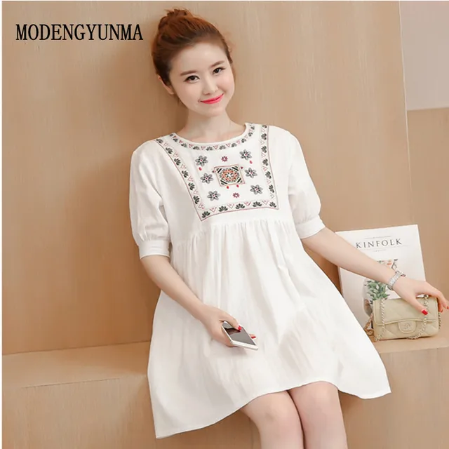 Modengyunma maternity dress embroidery pregnant dress cotton maternity Modengyunma maternity dress embroidery pregnant dress cotton maternity