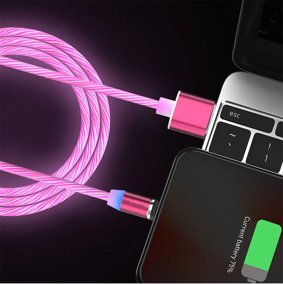 Светящийся Магнитный usb-кабель для iPhone XR X 7 8 Micro type C быстрое зарядное устройство магнит зарядное устройство для Samsung S7 S8 A50 A5 A7 A10 M40