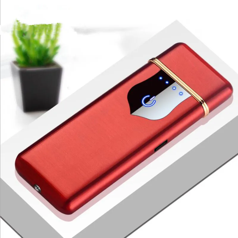 Новинка USB Зажигалка с сенсорным экраном Зажигалка сигарета с зарядкой от USB Зажигалка Ветрозащитная беспламенная Электронная зажигалка для курения подарок - Цвет: Red