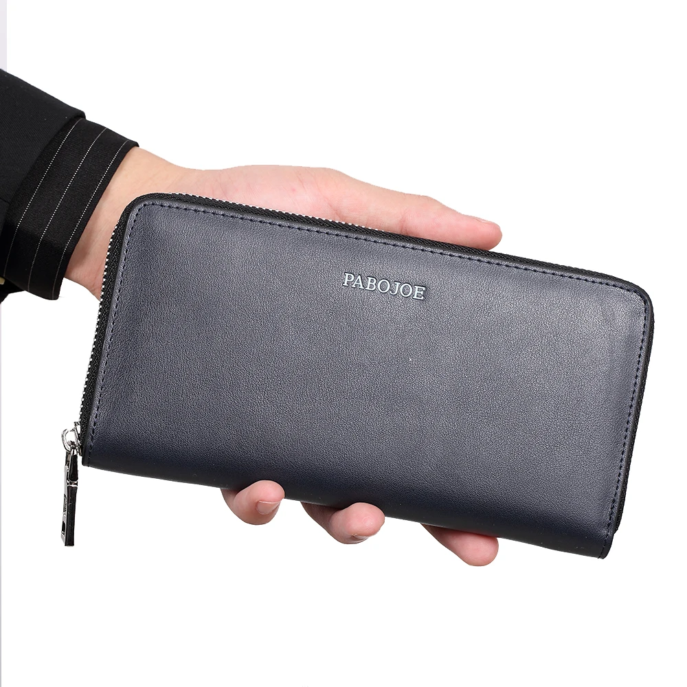 Pabojoe Leather Men Wallets Long Zipper Men's Wallet Business Card