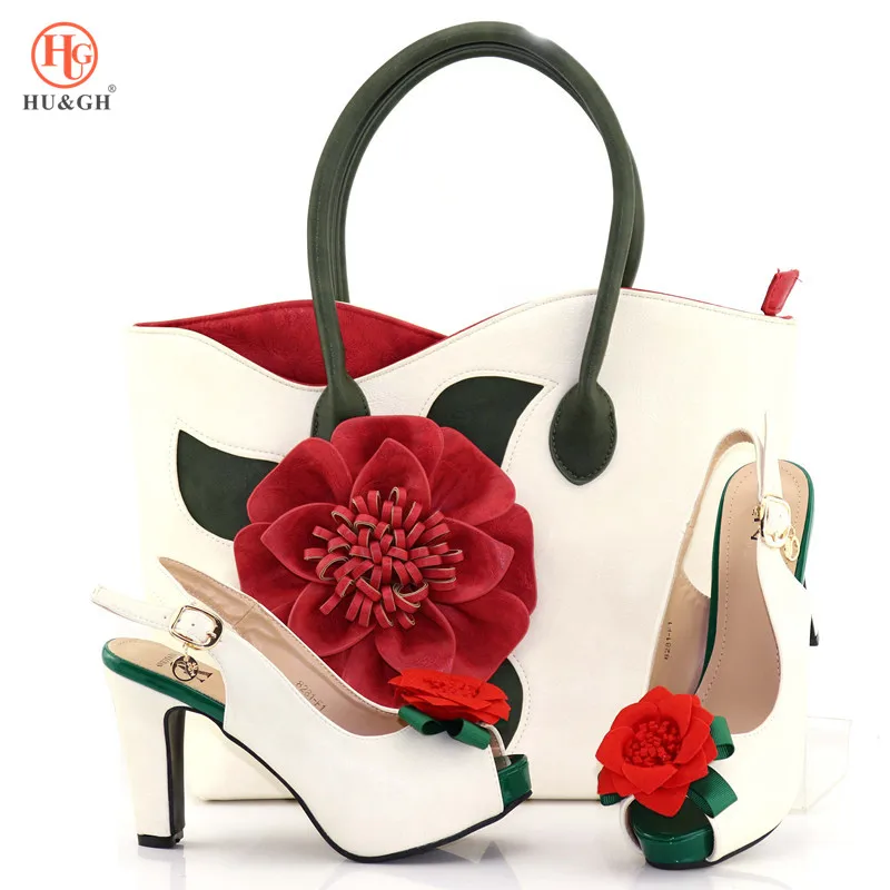 

New White Color Italian Style Rhinestone Shoes And Bags Set African Fashion high Heels 11CM Shoes And Bags Set For Party Wedding