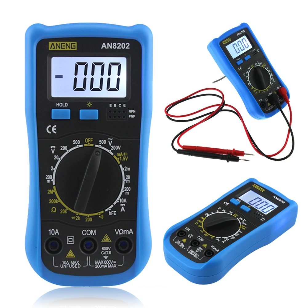 

AN8202 Digital LCD Multimeter Backlight AC/DC Ohm Voltage Ammeter Tester Frequency Capacitor Tester