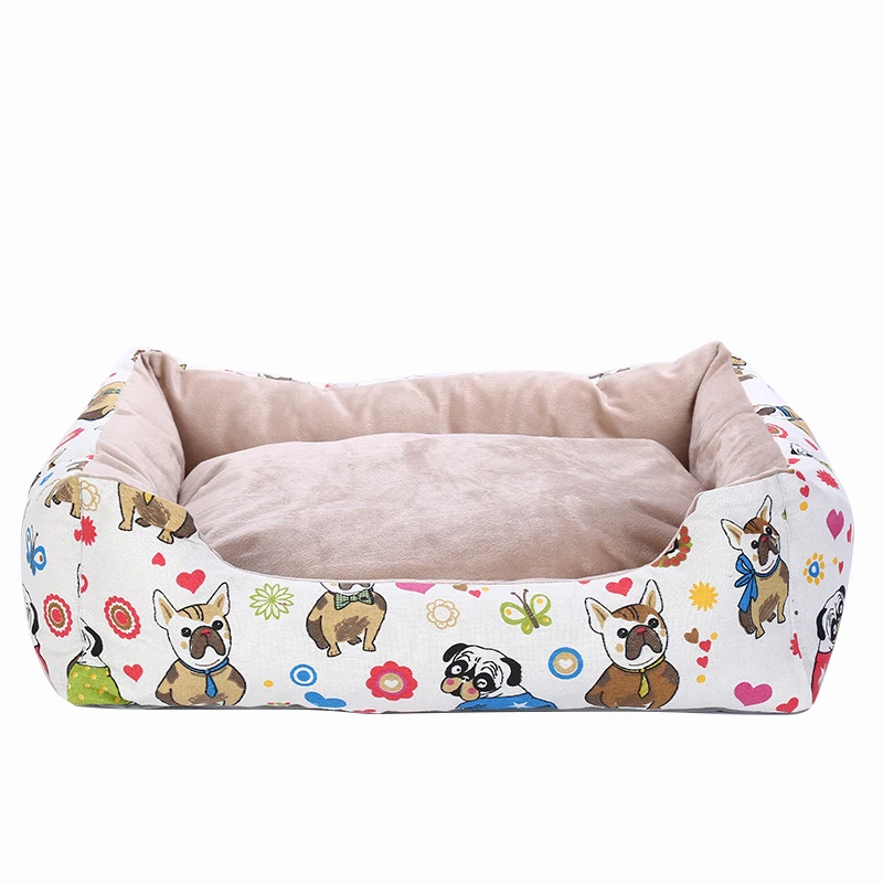 

Fashion Cartoon Print Dogs Bed Soft Cotton Warm Sofa Mat Detachable Washable Puppy Cat House Pet Sleeping Kennel for Small Dogs