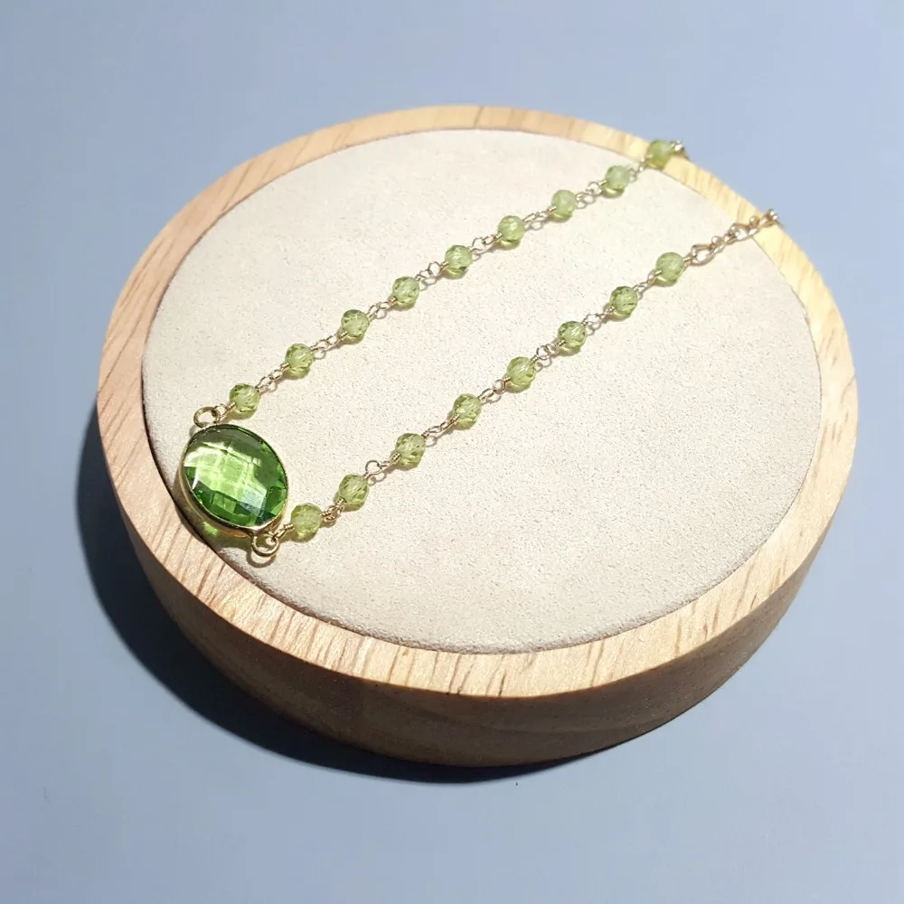 Lii Ji натуральный Перидот с зеленым кристаллом 925 пробы серебро 18 К позолоченный браслет ручной работы для женщин Прямая