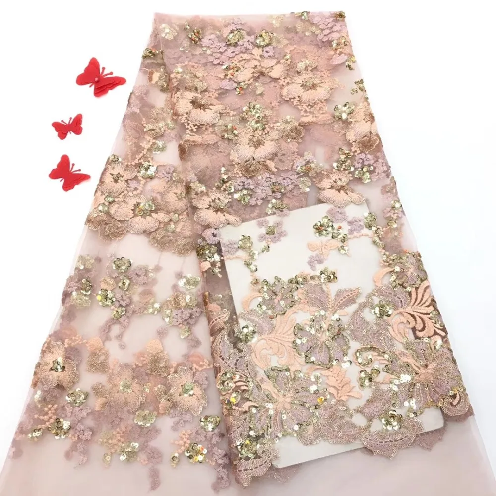 

2019 Newly designed Nigerian lace fabric, African lace fabric tulle lace dress lace with exquisite sequins