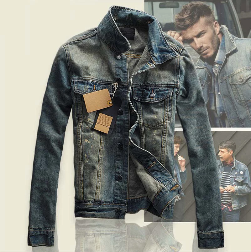 2018 Men Denim Jacket Men Coats Cotton Jeans Jacket Outwear Turn-down Collar Slim Fit Male Jacket Coat  Size 3XL