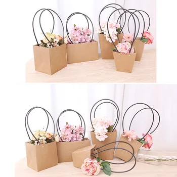 

6 Pcs Waterproof Paper Bag Flowerpot Shop Packing Plant Flower Carrier Grocery Storage Gift Packing Paper Treat Gift Bag