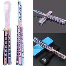 Нож из нержавеющей стали, гребень из титана, стиль бабочки, тренировочный нож, складной нож-бабочка, игровой нож, тупой инструмент