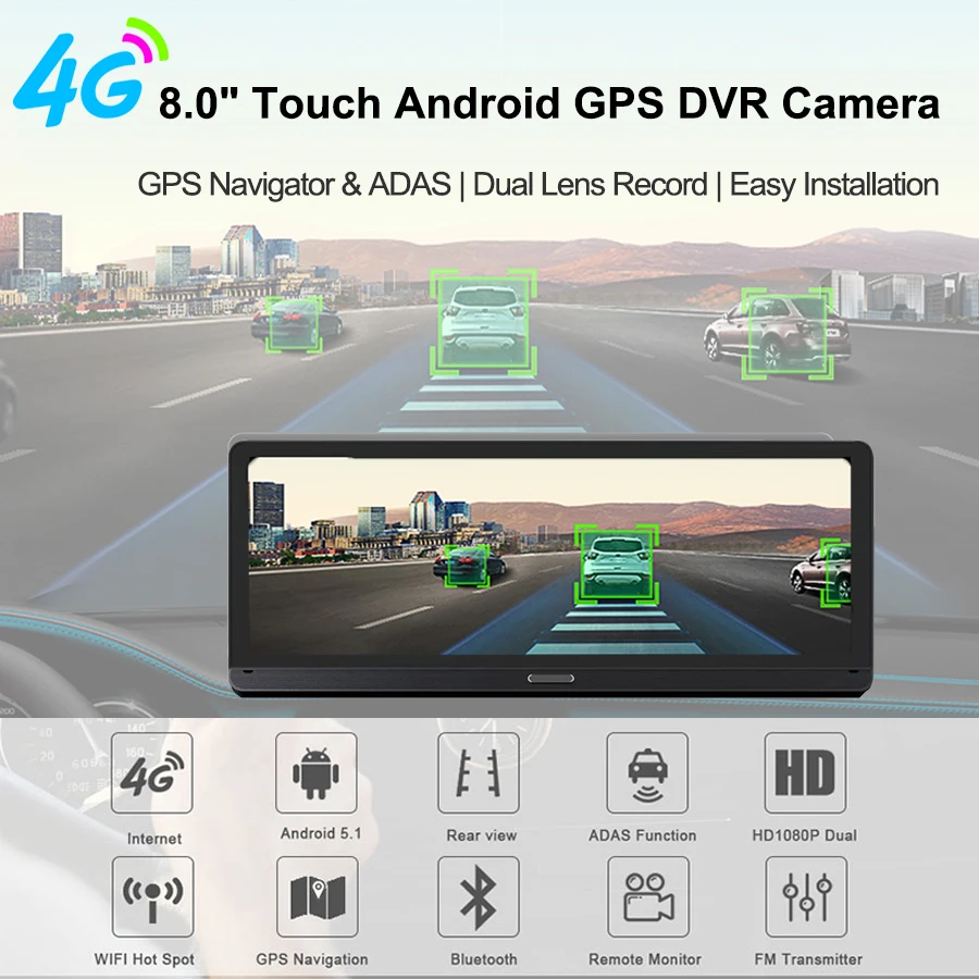 E ACE Видеорегистраторы для автомобилей Камера 8 дюймов видео Регистраторы 4G