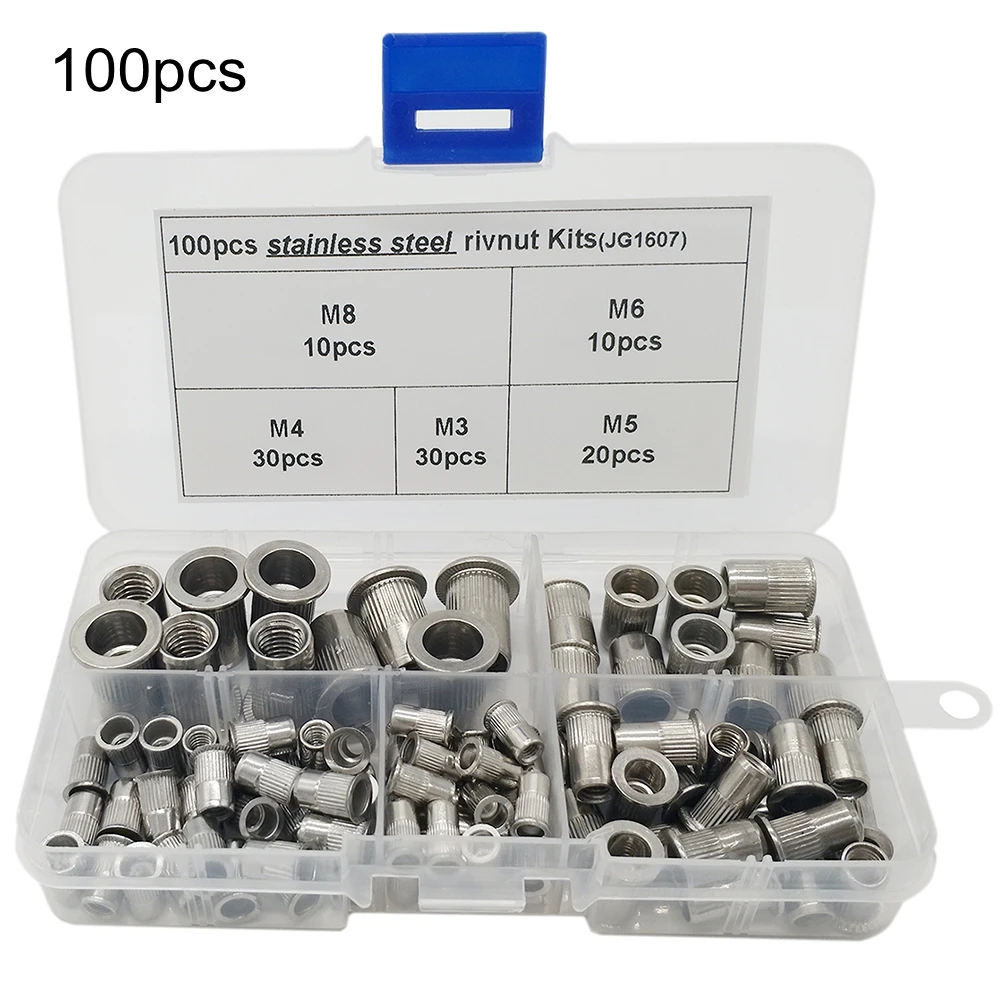 100pcs Stainless Steel Rivnut Flat Head Threaded Rivet Insert Nutsert