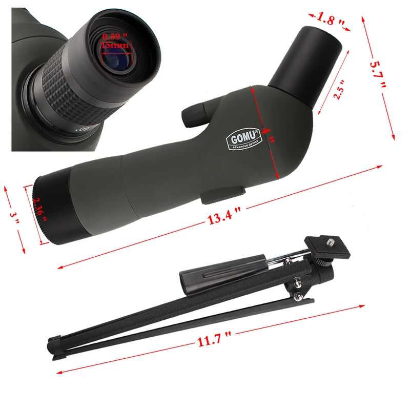 20-60x60 HD Spotting Scope Zoom Telescope with 45-Degree Angled RL38-0008-10