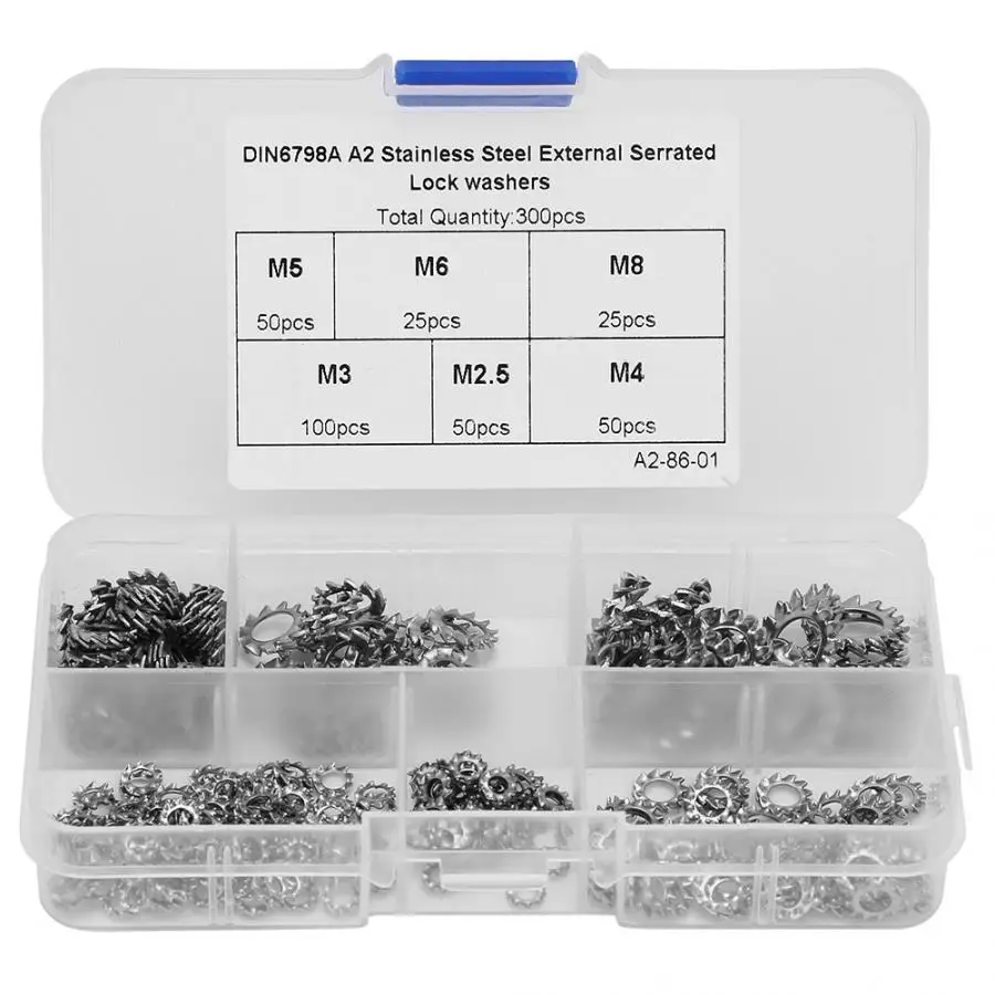 

300pcs Stainless Steel Washer M2.5\M3\M4\M5\M6\M8 External Toothed Screw Nut Flat Gasket